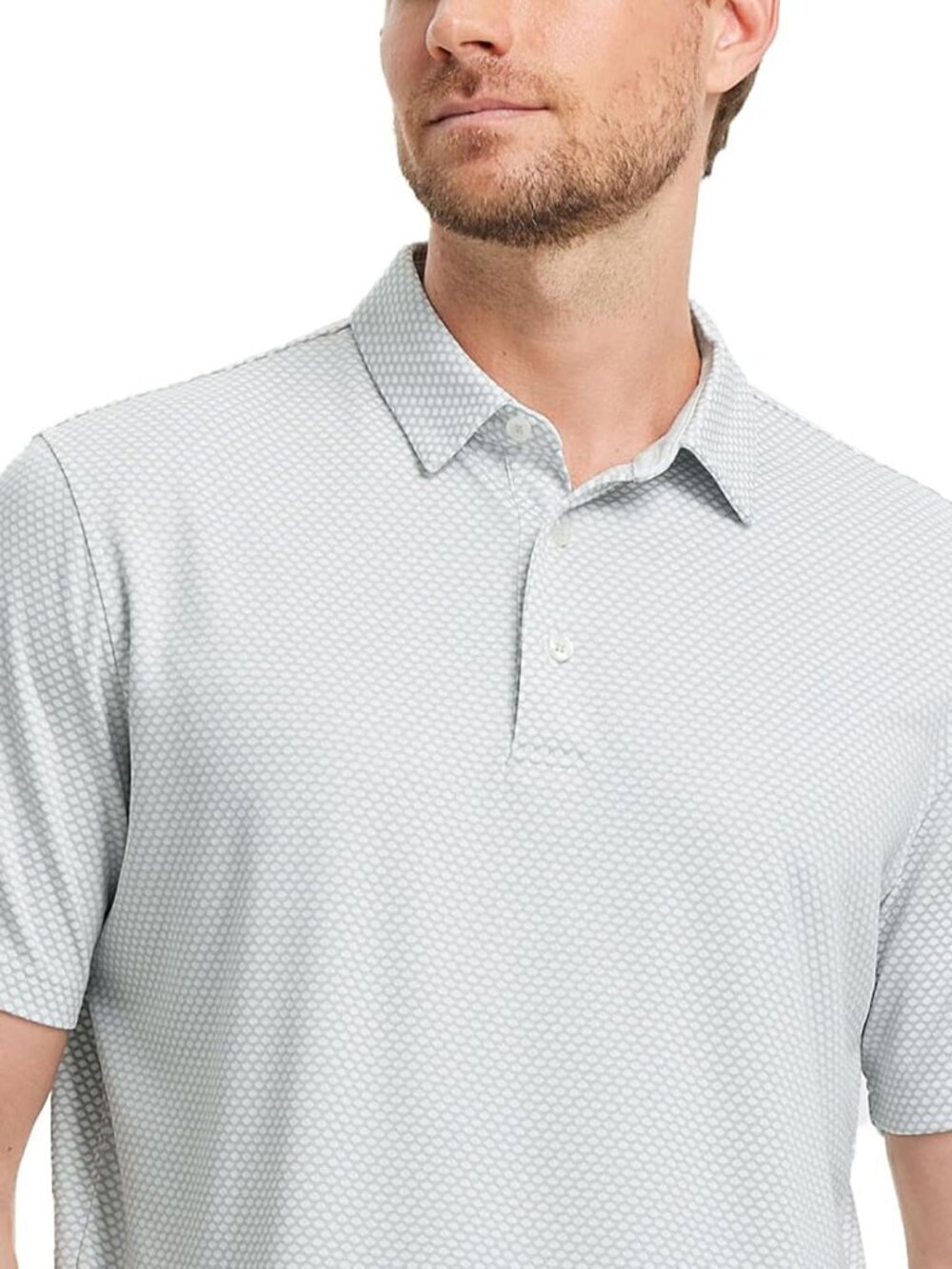Mens Light Grey Moisture Wicking Jacquard Polo Shirt Breathable Dry Fit - Picture 5 of 6